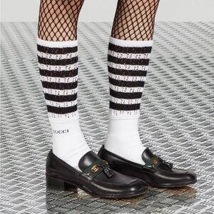 New Gucci white openwork double-layered striped cotton blend socks SZ Small